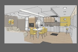 Заказать Блиц-дизайн-проект интерьеров заочно для ремонтов в г. Кропивницкий . Кухня-гостиная 32 м2. Вид 2